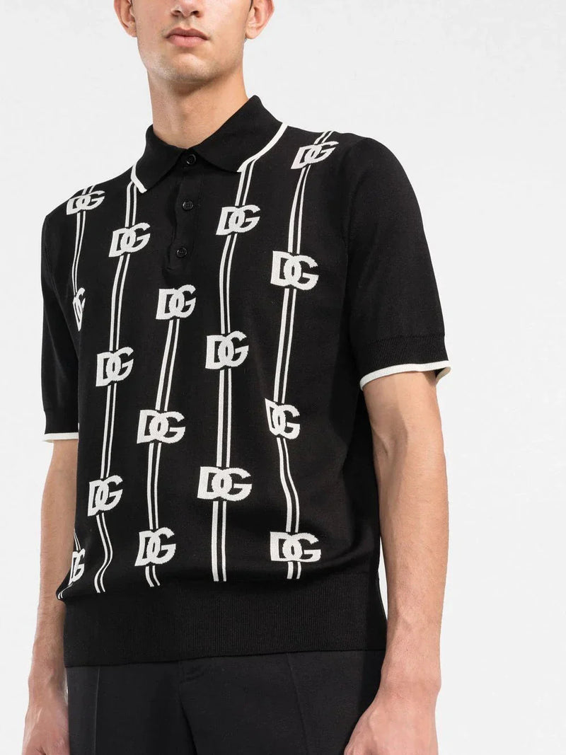 Logo Print Knitted Polo Shirt