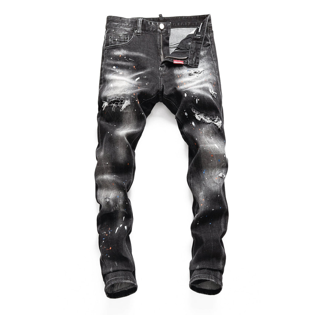Paint splatter distressed jeans