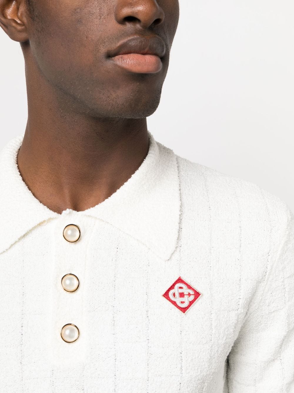Logo Embroidered Bouclé Polo Shirt