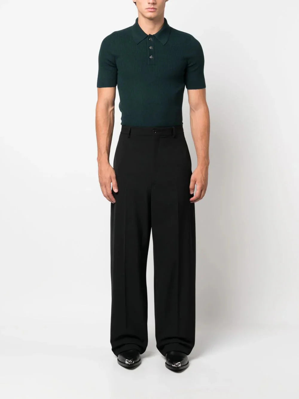 Logo Patch Wool Polo Shirt