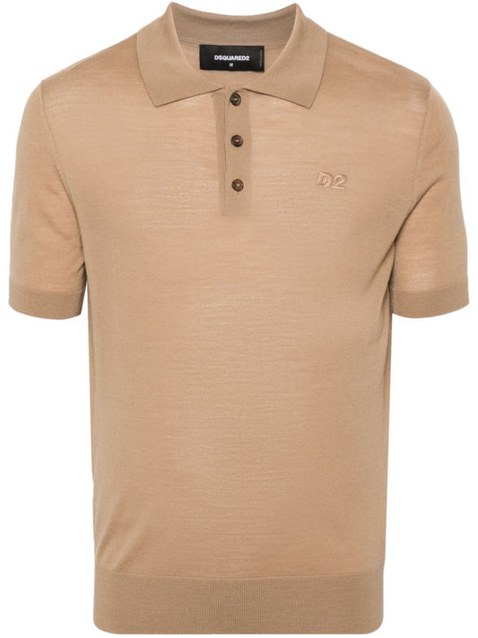 Embroidered-logo ribbed polo shirt