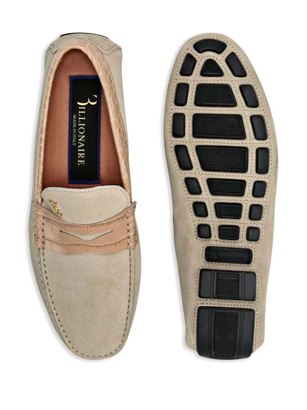 Crocodile-trim suede loafers