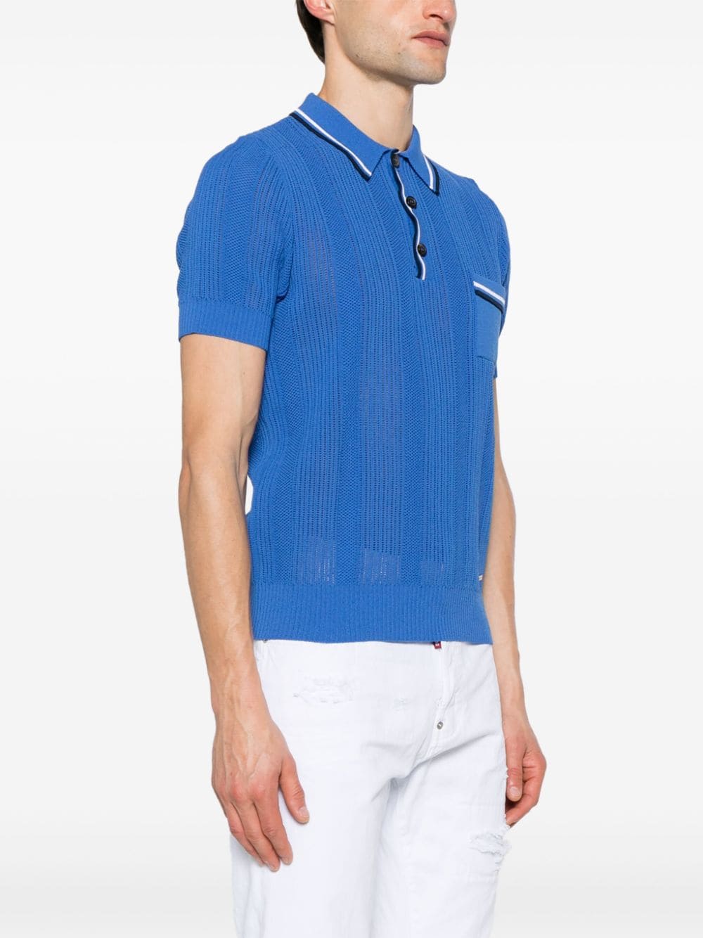 Crochet-knit polo shirt