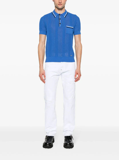 Crochet-knit polo shirt