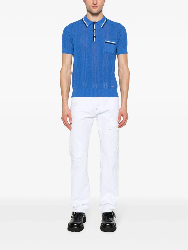 Crochet-knit polo shirt