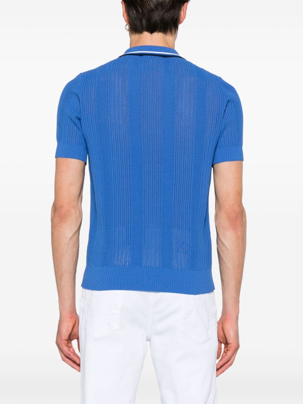 Crochet-knit polo shirt