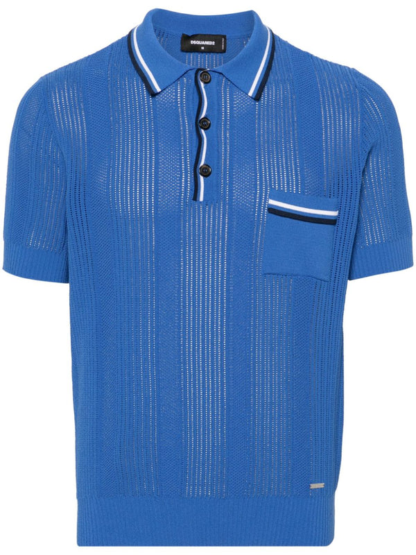 Crochet-knit polo shirt