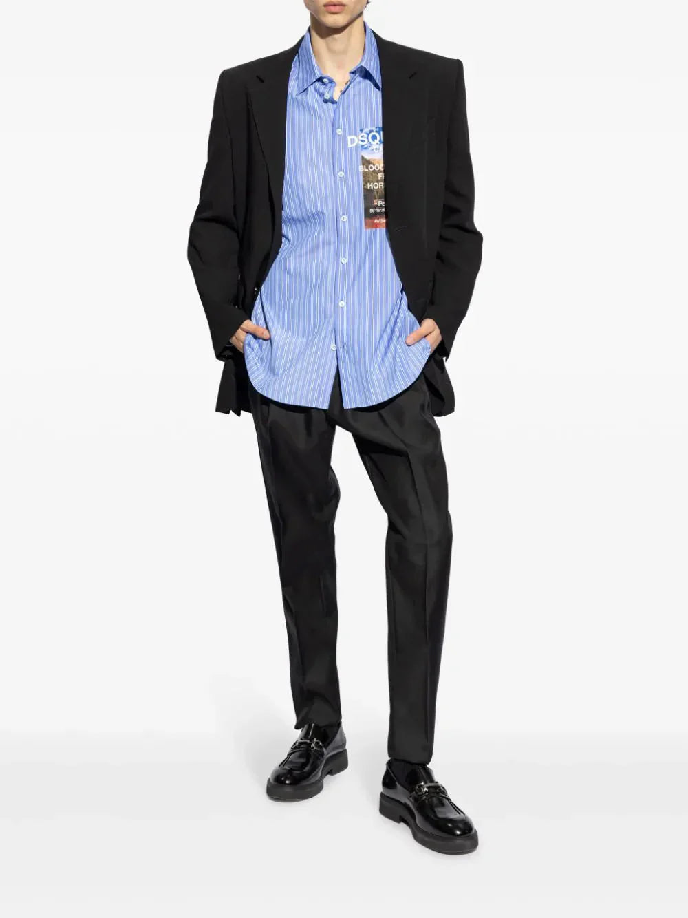 Graphic-print striped cotton shirt