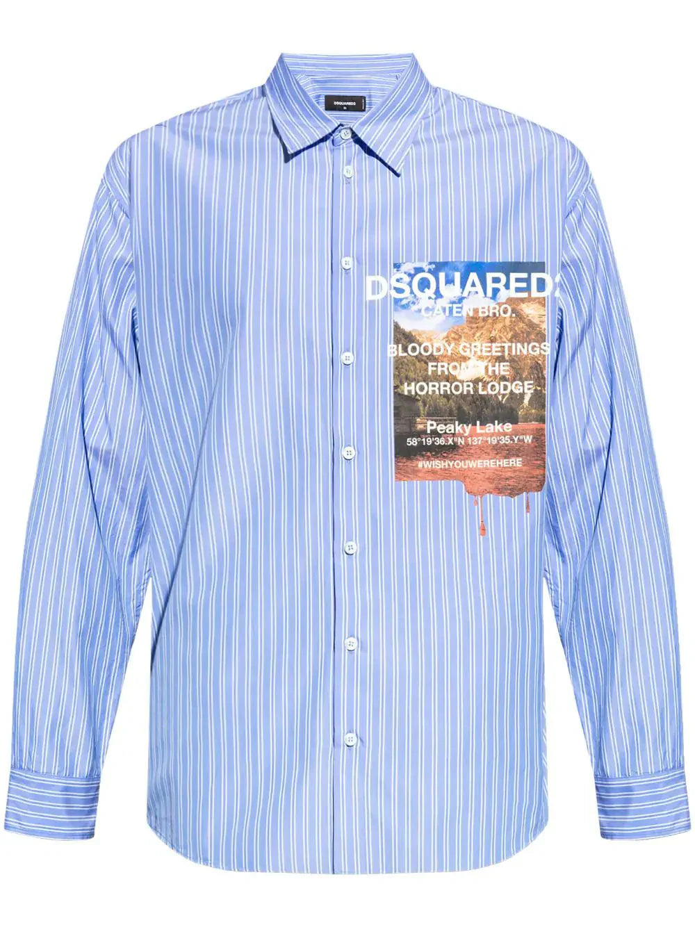 Graphic-print striped cotton shirt