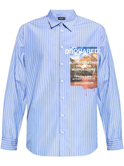 Graphic-print striped cotton shirt