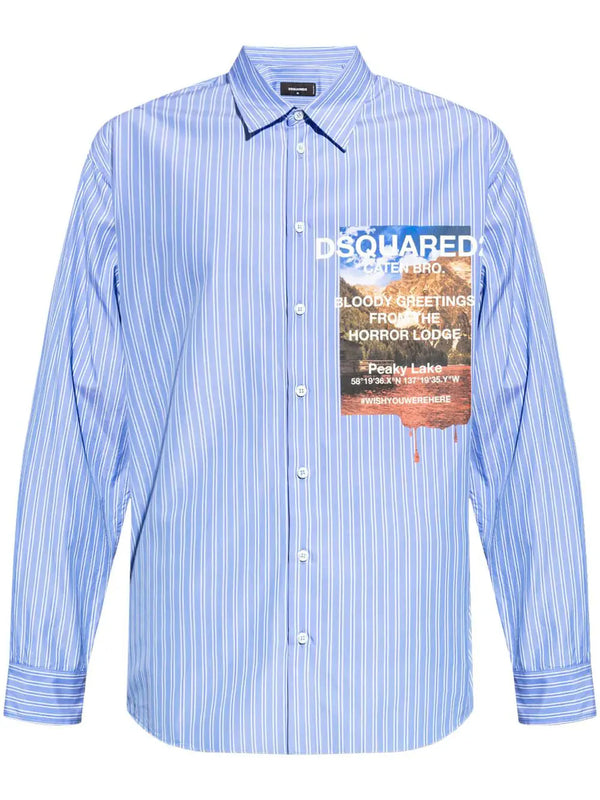 Graphic-print striped cotton shirt