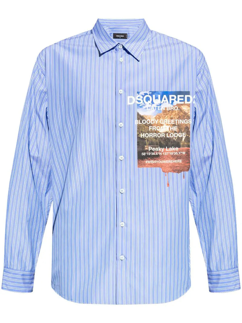 Graphic-print striped cotton shirt