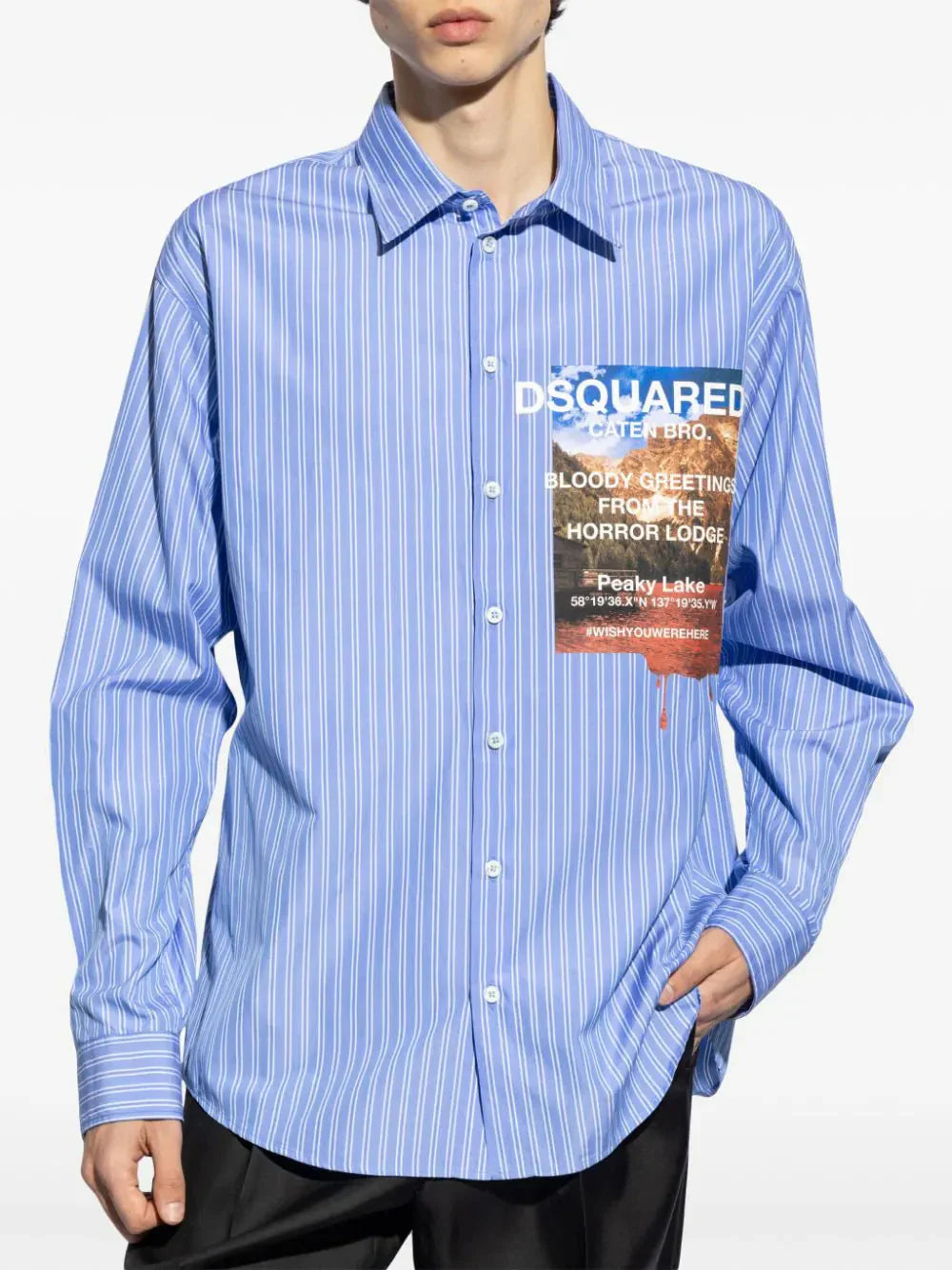 Graphic-print striped cotton shirt