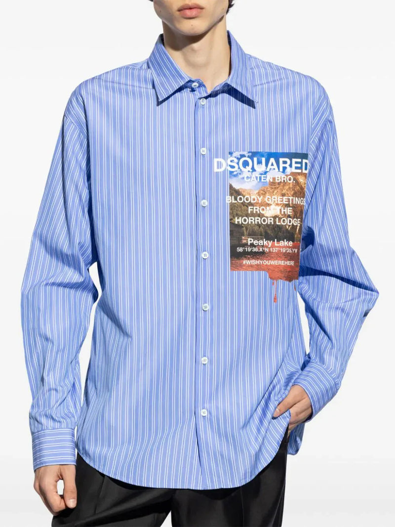 Graphic-print striped cotton shirt