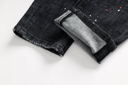 Paint splatter distressed jeans