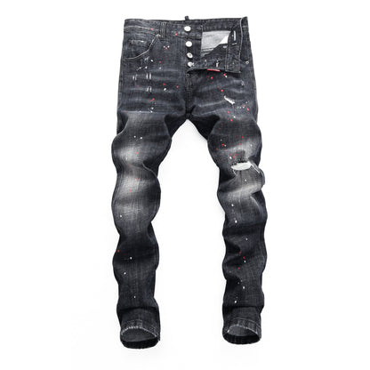 Paint splatter distressed jeans