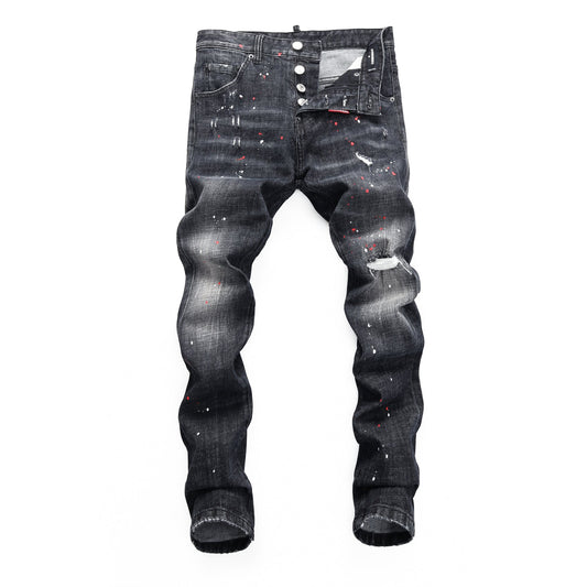 Paint splatter distressed jeans