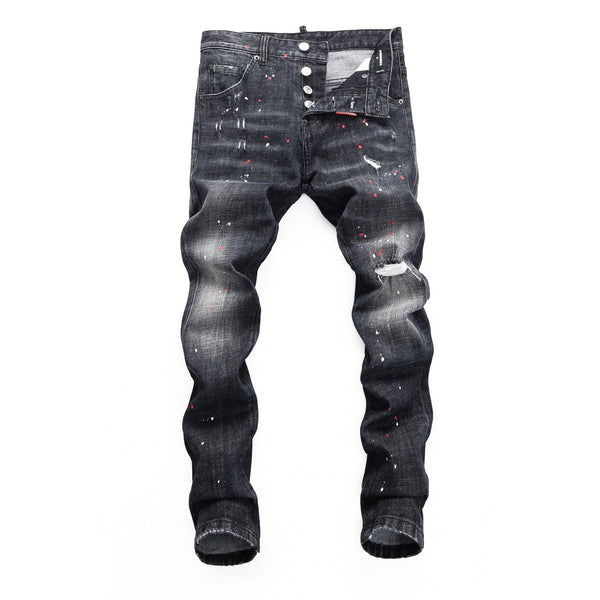 Paint splatter distressed jeans