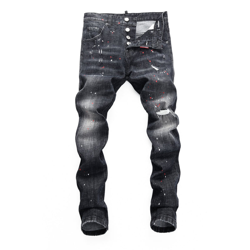 Paint splatter distressed jeans
