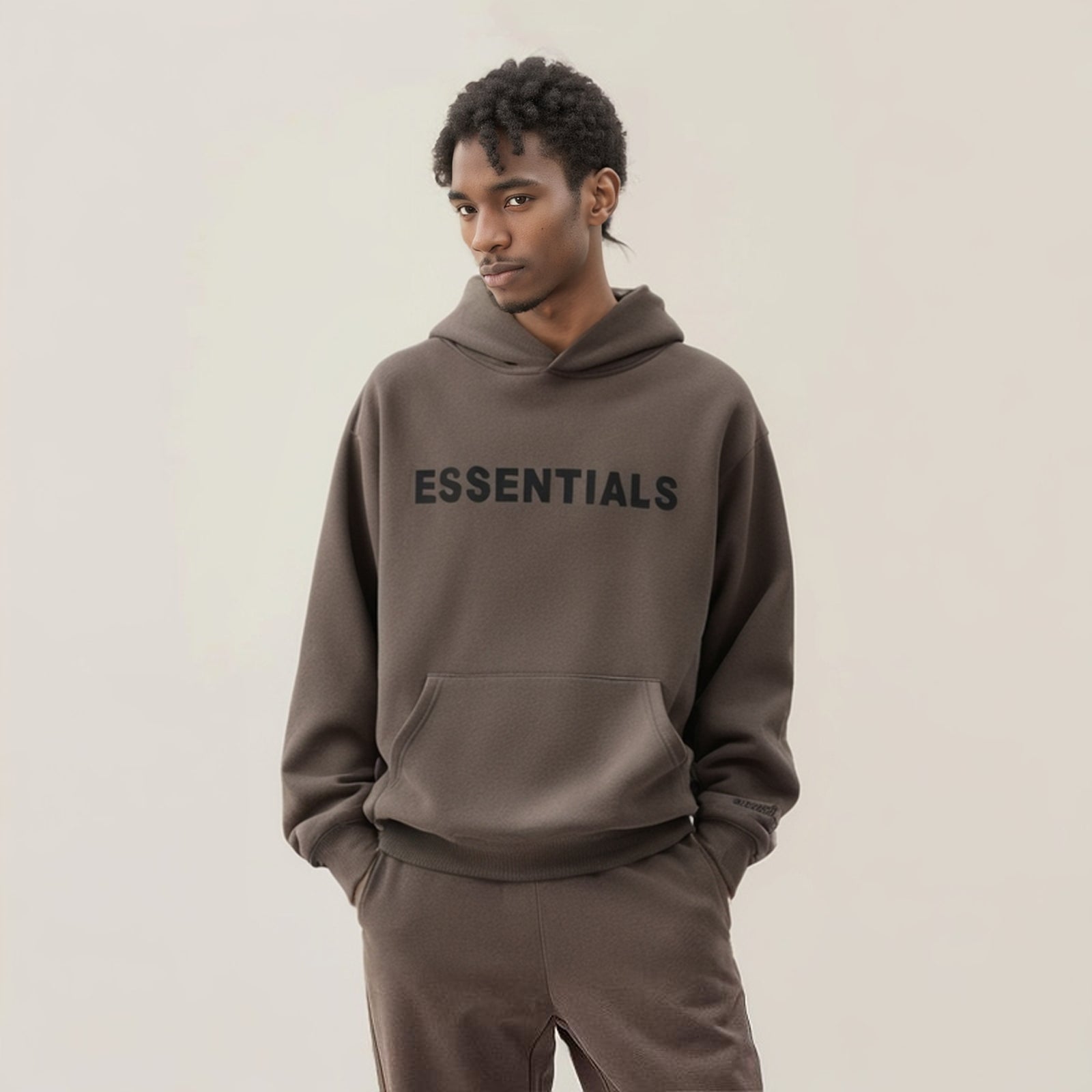 Essentials Hoodie - Off Black Oversized Long-Sleeve Pullover Unisex
