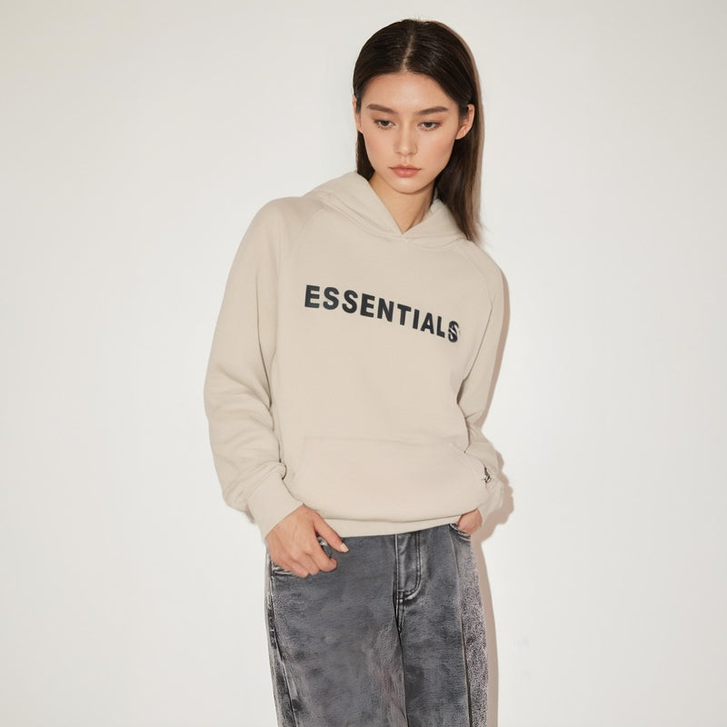 Essentials Hoodie - White Oversized Long-Sleeve Pullover Unisex