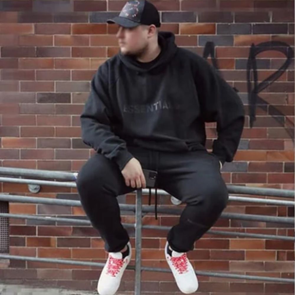 Essentials Hoodie - Off Black Oversized Long-Sleeve Pullover Unisex