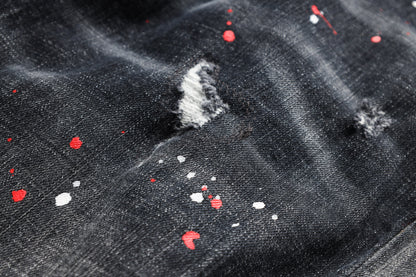 Paint splatter distressed jeans