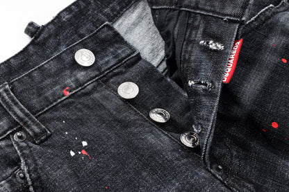 Paint splatter distressed jeans