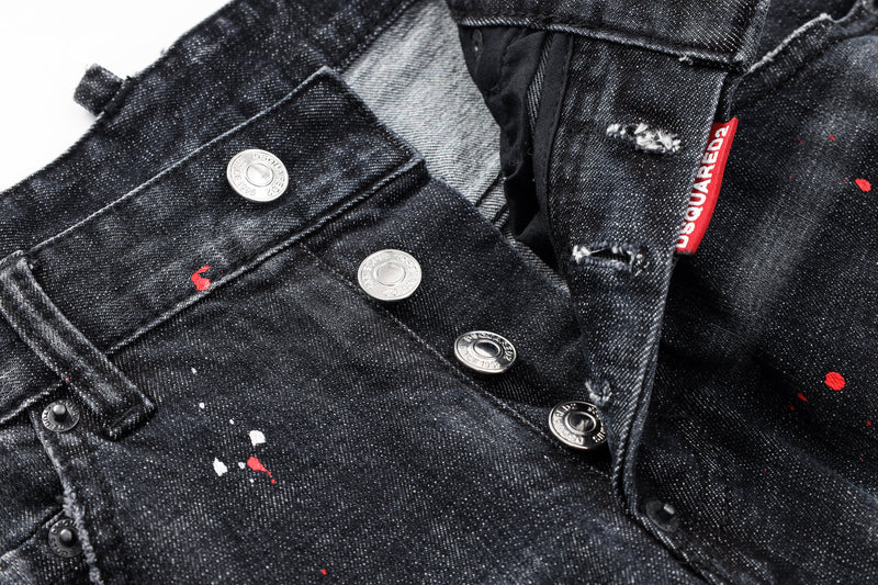 Paint splatter distressed jeans