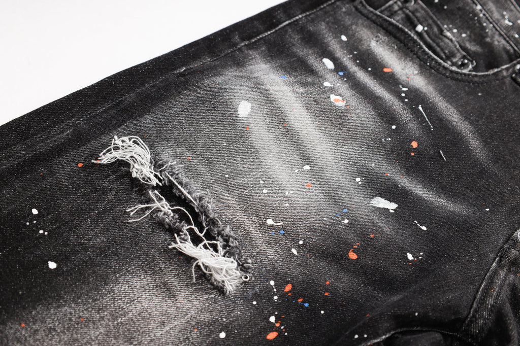 Paint splatter distressed jeans
