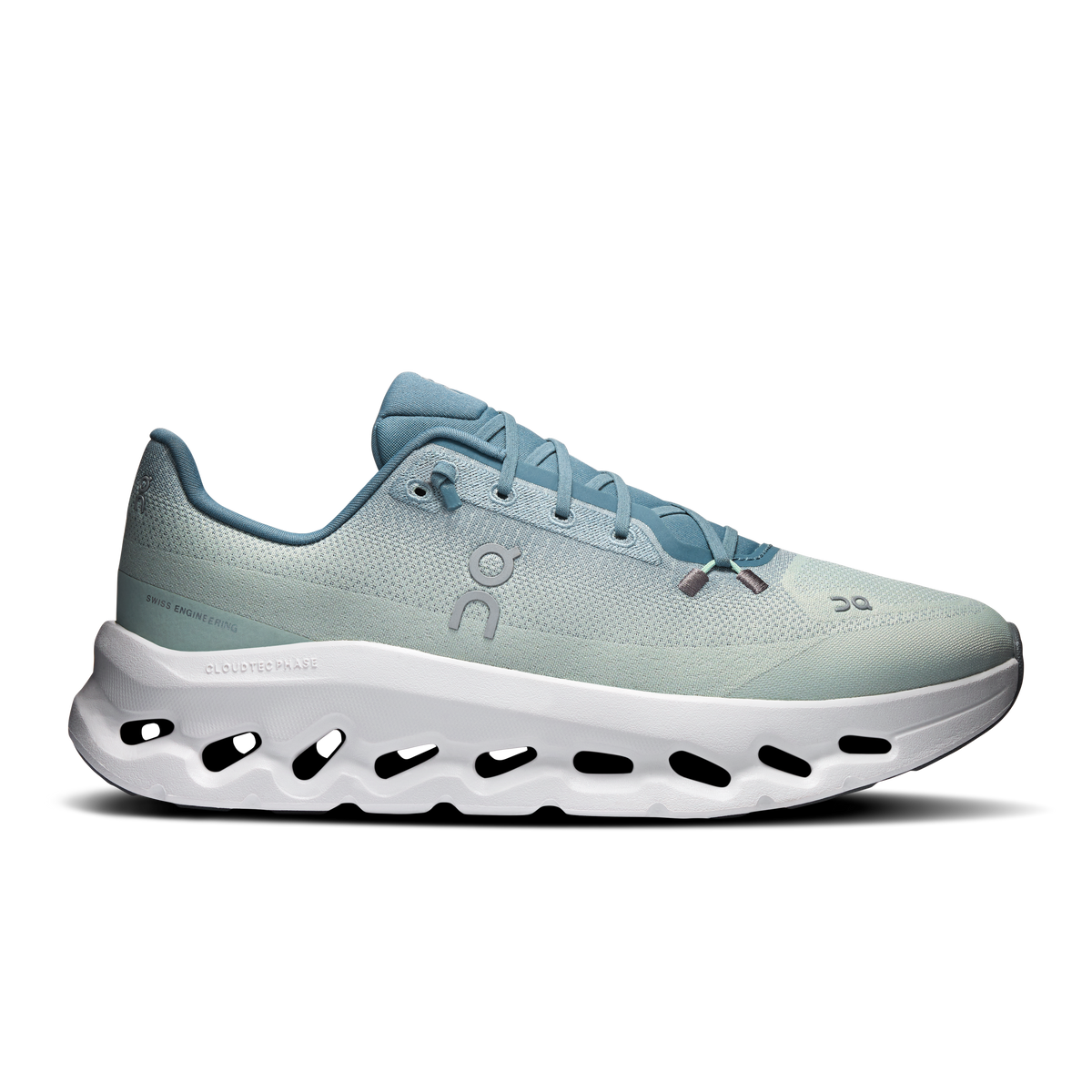 On Cloudtec Phase - White/Black colorway, side profile view