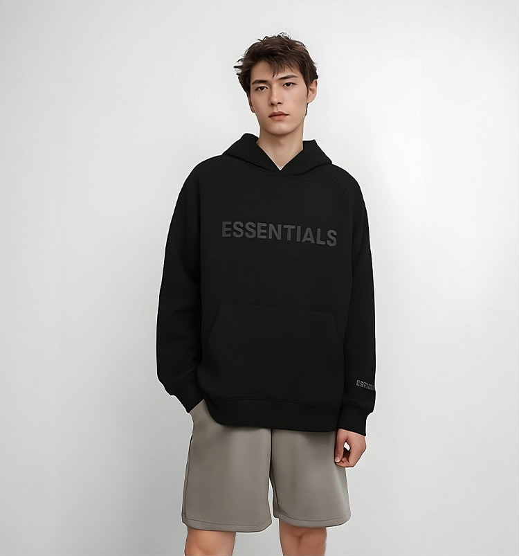 Essentials Hoodie - Cream Oversized Long-Sleeve Pullover Unisex