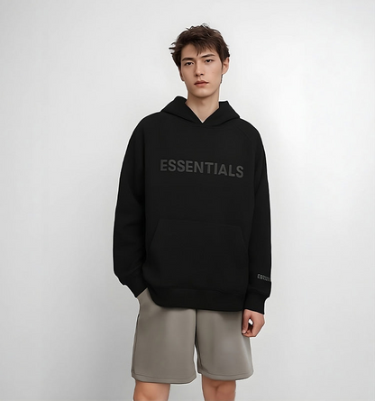 Essentials Hoodie - Cream Oversized Long-Sleeve Pullover Unisex